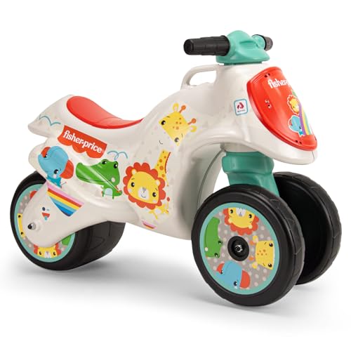 INJUSA - Moto Laufrad Ninja Fisher-Price, Ride on für Kinder von 18 bis 36 Monaten, mit 2 Vorderrädern, elterlichem Tragegriff und dauerhaft wasserfester Dekoration, Weiß Farbe von INJUSA