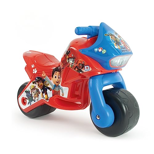 INJUSA - Motorrad Laufrad Twin Dessert Paw Patrol, Ride-On für Kinder ab 18 Monaten, Dauerhafte Dekoration, Breiten Kunststoffrädern und Elterlichem Tragegriff, Farbe Rot von INJUSA