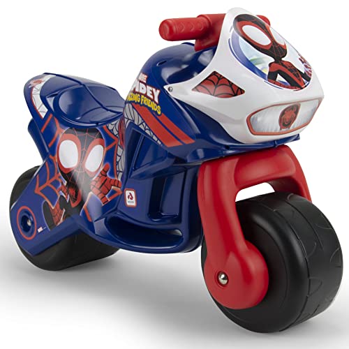 INJUSA - Motorrad Laufrad Twin Dessert Spidey, Ride-On für Kinder ab 18 Monaten, mit Dauerhafte Dekoration, Breiten Kunststoffrädern und Elterlichem Tragegriff, Farbe Blau von INJUSA