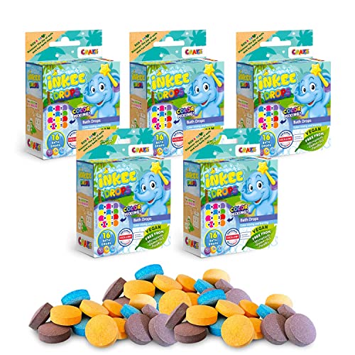 CRAZE INKEE Bath Drops | 5er Pack Badetabletten zum Farben Lernen, Badefarben für Kinder Badewanne - 80 Badekugeln Kinder mit Erdbeer-Duft, 1 Stück (5er Pack) von INKEE