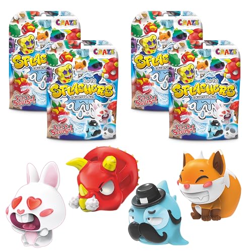 CRAZE SPLASHERS 4er Pack Wasserspritztiere für Kinder, Badetiere 16 Verschiedene Spritztiere zu Sammeln - 4 Stück Badewannenspielzeug von INKEE