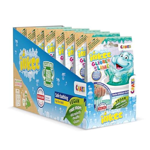 INKEE Bath Slime Hippo 8er Pack | Bade-Glibber Schleim komplettes Verkaufsdisplay, blaugrünes Schleimpulver mit Vitamin E & Pfirsich Aroma, 8x 100g Schleimpulver von INKEE