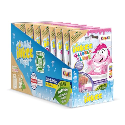 INKEE - Bath Slime Unicorn 8er Set | Bade-Glibber Schleim mit Vitamin E, pinkes Schleimpulver mit Bubble Gum Aroma, komplettes Verkaufsdisplay 8x 100g Schleimpulver von INKEE