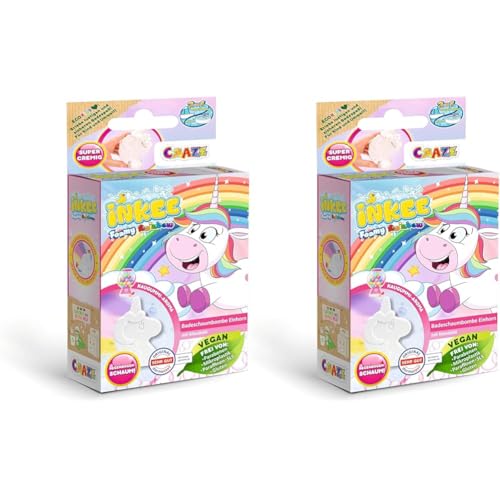 INKEE FOAMY UNICORN | Schaumige Badebombe Kinder in Einhorn Form, Badekugel 60g Rosa, Gelb & Lila, Kaugummi Duft, mit Mandelöl (Packung mit 2) von INKEE