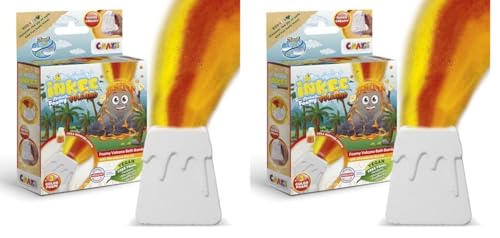 INKEE Foamy Volcano | Badebombe Kinder in Vulkan-Form, Badekugel Kinder Gelb, Rot & Orange mit Cola-Duft & Macadamia-Öl, Super Cremig (Packung mit 2) von INKEE