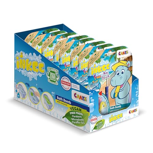 INKEE Fun Beach 8er Multipack | 8x Badekugeln Kinder mit Überraschung, Badebomben Kinder mit Hippo Figuren, Wassermelone Duft & Mango Butter INKEE Fun Beach 8er Multipack | 8x Badekugeln Kinder mit Überraschung, Badebomben Kinder mit Hippo Figuren, Wassermelone Duft & Mango Butter von INKEE