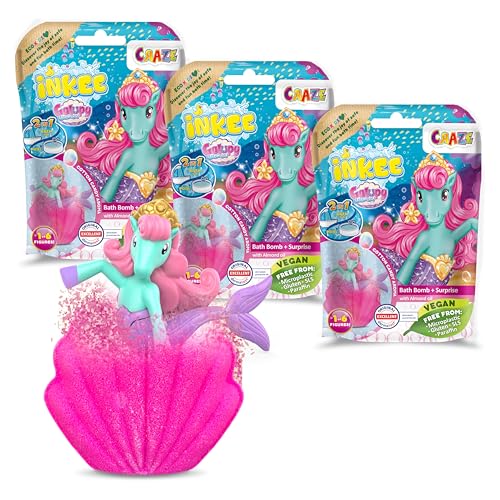 INKEE GALUPY MERMAID | 3er Pack Meerjungfrau Badekugeln, 3x Kinder Badebomben mit Überraschung, Einhorn Spielzeug, Zuckerwatte Aroma von INKEE