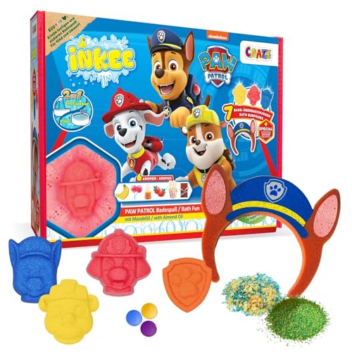 INKEE - Geschenkbox Paw Patrol | Badeset Kinder - 7 Badezusätze für Kinder, Pawpatrol Kinder Badebomben & Badesalz Kinder verschiedenen Düften + Accessoire von INKEE