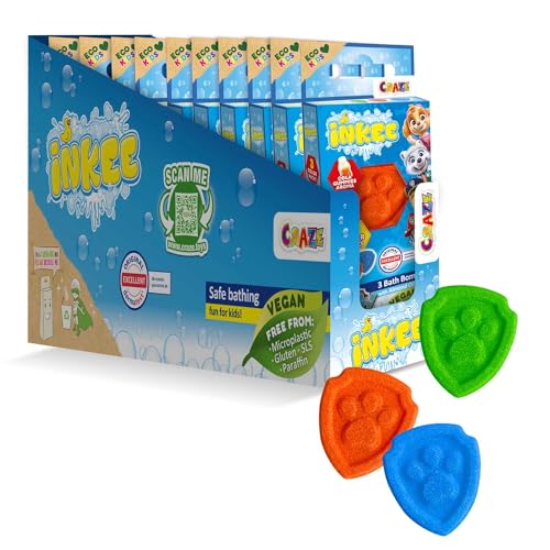 INKEE Paw Patrol Mini Badebomben Kinder 10er Pack - 30 Badekugeln in 3 Farben mit Mandelöl & Colagummi-Aroma von INKEE