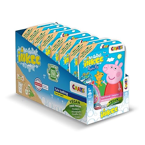 INKEE SURPRISE - 8er Set Peppa Pig Badekugeln Kinder mit Überraschung, Peppa Wutz Spielzeug für die Badewanne, mit Erdbeer-Duft & Schaumstoff-Effekt von INKEE