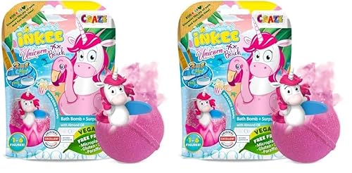 INKEE SURPRISE UNICORN BEACH | Einhorn Badekugel mit Überraschung, Badebombe mit Einhornfigur, Pop Corn Aroma, dermatologisch getestet, 1 Stück (2er Pack) von INKEE