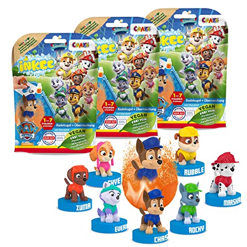 INKEE - Surprise Paw Patrol Badebomben Kinder mit Überraschung Überraschungs-Badekugel mit Stempel 3er-Multipack - Badezusatz Kinder von INKEE