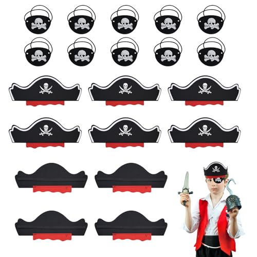 INNAL 10 Pcs Piratenhut Kinder 10 Pcs Augenklappe Pirat Piraten Zubehör Set Piratenhut für Kinder Pirat Filz Augenklappe für Kinder Geburstag Piratenparty Maskerade Halloween Rollenspiele von INNAL