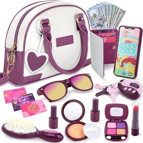 Handtasche Für Kinder Mädchen Mit Make-Up Vortäuschen - Mein Erstes Handtaschen-Set mit Handtasche, Handy, Geldbörse, Schminkspielzeug und mehr für Mädchen ab 3 Jahren, Geschenkidee für Kinder von INNOCHEER