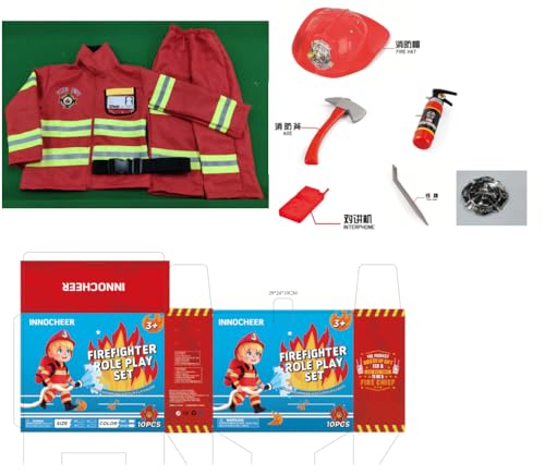 INNOCHEER Feuerwehrmann Kostüm für Kinder für Kinder Jungen Feuerwehrchef Halloween Karneval Rollenspiel Spielzeug Zubehör von INNOCHEER