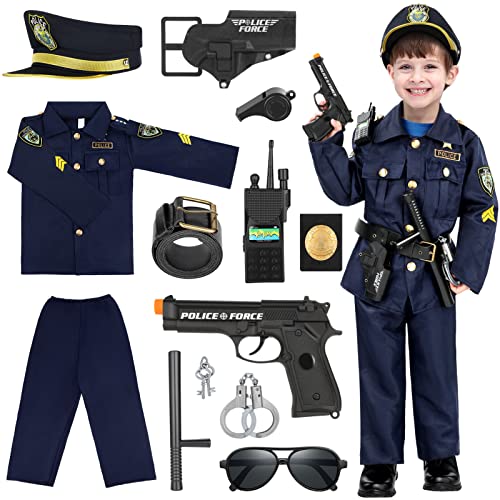 INNOCHEER Polizei Kostüm Kinder, Polizei Kostüm für Kinder, Polizei Spielzeug für Kinder Jungen Halloween Karneval (Polizei Kostüm Kinder, Large-(8-10 Year)) von INNOCHEER