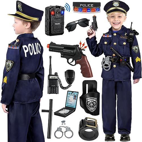 INNOCHEER Polizei Kostüm Kinder, Polizei Kostüm für Kinder mit Polizei Uniform, Recorder, Schulter Polizei Lichter, Halloween Kostüm für Jungen Mädchen, Rollenspiel Kit für Jungen Mädchen von INNOCHEER