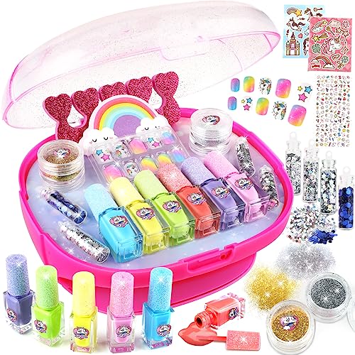 INNOCHEER nagelstudio kinder mädchen, All-in-One Kinder Nagelkunst Salon Set, Nageltrockner, Nagellack, Glitzerpulver, falsche Nägel, Nagelabziehbilder, Zehentrenner, Feile, Geschenke für Mädchen 5-12 von INNOCHEER