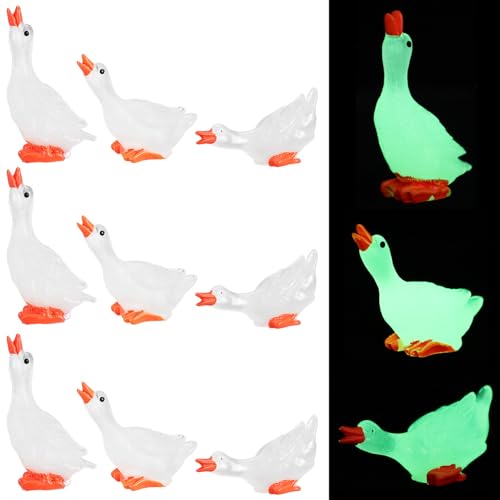 INOOMP 12 Mini-Gänsefiguren Aus Kunstharz Die Im Dunkeln Leuchten Winzige Gänsefiguren Kleine Gänse-Cupcake-Topper Mikro-Landschaftsfiguren-Dekorationen von INOOMP