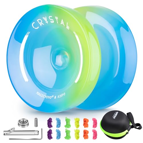 INOVASHON Responsive Yoyo für Kinder-Anfänger, Crystal Yoyo K2 Dual Purpose Yo-Yo für Fortgeschrittene + Extra reaktionsloses Yo-Yo-Lager + 12 Yoyo-Saiten + Yoyo-Koffer (himmelblau-gelb) von INOVASHON