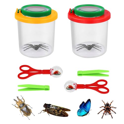 Becherlupe Set, 5 Stück Becherlupen für Kinder mit Lupendose, Insektenfänger Scherenzange und Insektenfänger Pinzette, Insekten Beobachtungsbox, für Kinder Outdoor Wissenschaft Natur Erkundung von INQUIRLLY