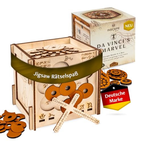 INSCAPE Da Vinci´s Marvel - Rätselbox Holz - Puzzle Box - Escape Room Spiel Erwachsene und Kinder - Knobelspiele für Erwachsene - 3D Holzpuzzle - Cluebox - Denkspiele - Jigsaw Puzzle von INSCAPE