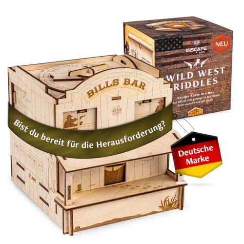 INSCAPE Wild West Ridlles- Rätselbox Holz - Puzzle Box - Escape Room Spiel Erwachsene und Kinder - Knobelspiele für Erwachsene - 3D Holzpuzzle - Cluebox - Denkspiele von INSCAPE