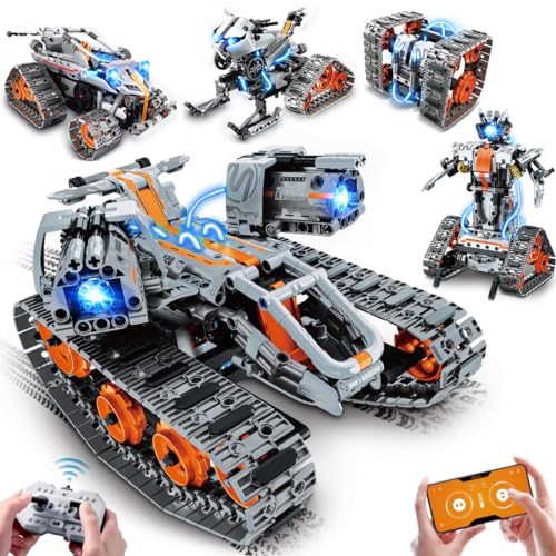 INSOON 5 in 1 Technik Ferngesteuert Bauspielzeug mit LED Licht, App & Fernsteuerung Technic Roboter Panzer Auto Bausätze 604 Stück, RC Spielzeug Geschenk für Kinder ab 6-12+ Jahre Jungen Mädchen von INSOON