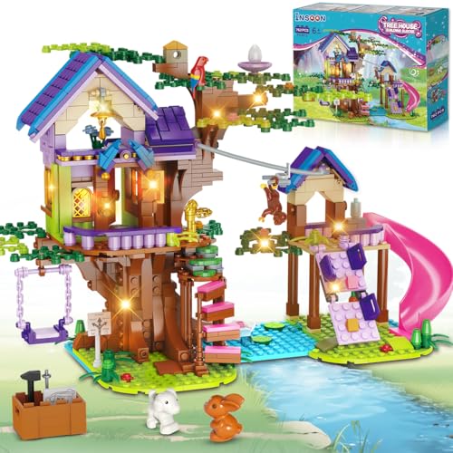 INSOON Baumhaus Bauspielzeugsets mit LED Licht, 762 PCS Baumhaus Bausatz, Friend Wald Haus Geschenk für Kinder Mädchen Alter 6 7 8 9 10 11 12+ von INSOON