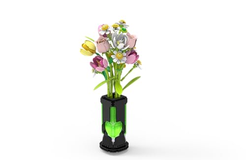 INSOON Blumen Bauspielzeugset mit Vase & Licht für Erwachsene, 9 Blumenstrauß Bausteine 695 Stück, Botanical Kollektion Bausatz Pflanzen Home Deko, Geburtstage Geschenk für Frauen Kinder Mädchen ab 8+ von INSOON