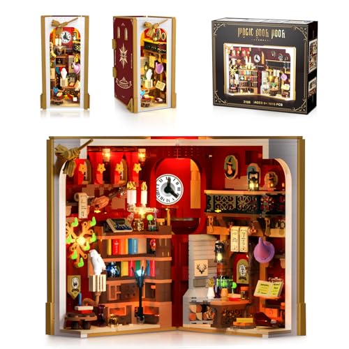 INSOON Magisches Book Nook Baukasten Set mit LED, 3,6 mm Miniatur DIY Buchstütze Spielzeug für Heimdekor und Regal Verzierung, 1015 Stück Mini Bausatz für Kind Erwachsene Jungen Mädchen ab 8 9 10+ von INSOON