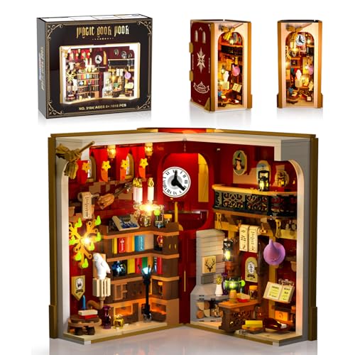 INSOON Magisches Book Nook Baukasten Set mit LED-Licht, 3,6 mm Miniatur DIY Buchstütze Haus Bausatz für Wohnkultur Regal, 1015 Stück Mini Bauklotzspielzeug für Erwachsene Kind Jungen Mädchen ab 8+ von INSOON