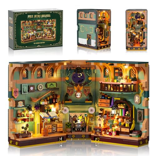 INSOON Magisches Zaubertrank Book Nook Haus Bauspielzeugset mit LED, 990 Stück Magic DIY Bookend Baustein Kit für Heimdekor, Booknook Klemmbausteine für Erwachsene Kinder Jungen Mädchen ab 10-12+ von INSOON