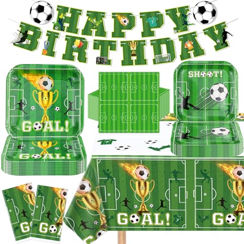 123 Pack Fußball Party Supplies Sport Thema Geburtstag Dekorationen Fußball Party Teller, Servietten, Banner, Fußball Tischdecke Set für Jungen Sport Thema Geburtstag Dekorationen dient 40 Gäste von INSPIREYEE