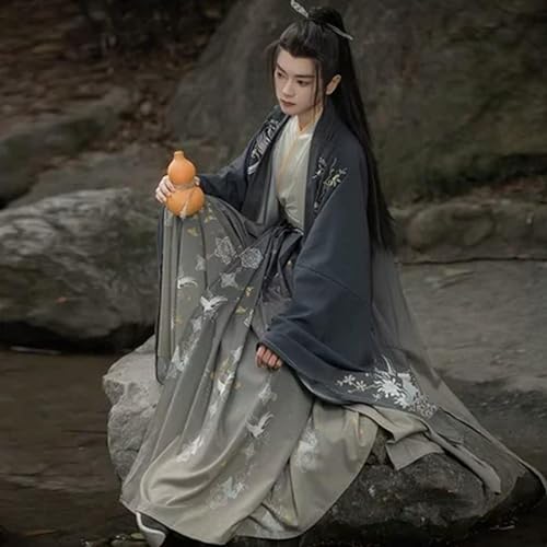 INSTR Chinesisches antikes Hanfu-Kostüm für Herren, Halloween, Bogenschützen, Cosplay, Hanfu, Farbverlauf, grünes Hemd + Rock + Mantel, Sets für Herren von INSTR