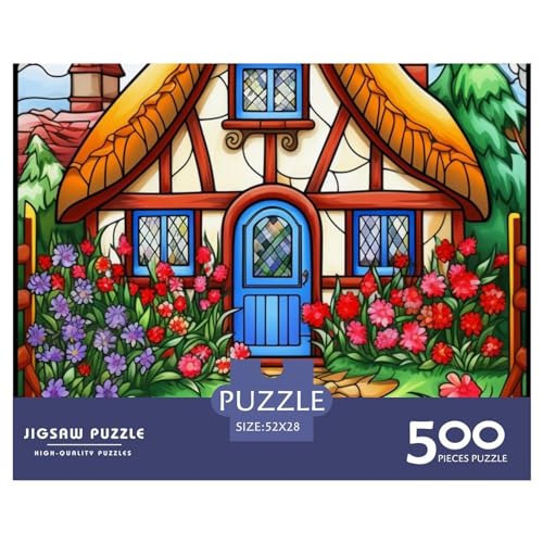 1000 Stück Mountain Village Cottage Puzzles Für Erwachsene Impossible Puzzle 1000 Teiliges Puzzle Lernspiel Spielzeug Geschenk 500pcs (52x38cm) von INTCHE