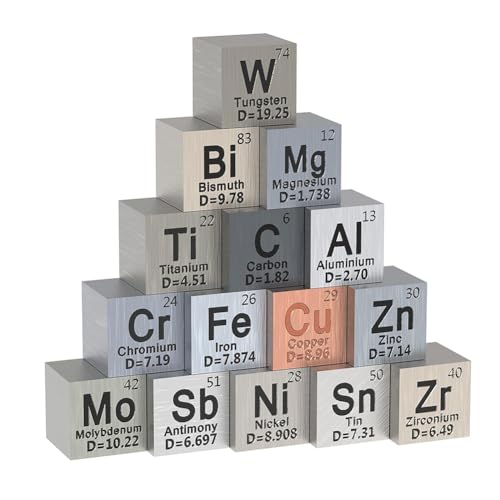 INTCHE 15-Teiliges WüRfelset Aus Metallelementen - DichtewüRfel-Set für 1 Sammlung des Periodensystems der Elemente - WüRfel Aus Reinem Wolfram (10 Mm) von INTCHE