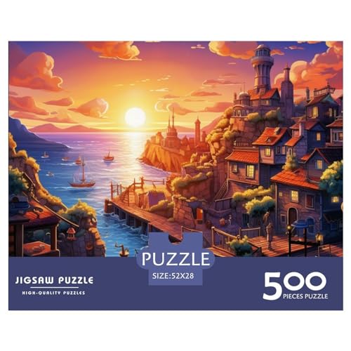 Sunset Over The Harbour Puzzle 1000 Teile Erwachsenenpuzzle Puzzle Holzpuzzle Geschicklichkeitsspiel Für Die Ganze Familie Intellektuelles 500pcs (52x38cm) von INTCHE