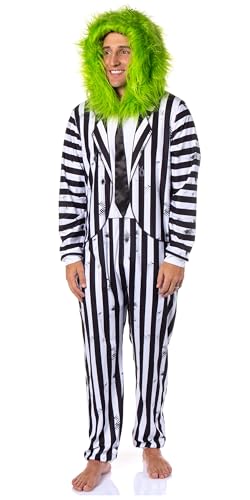 INTIMO Beetlejuice Herren-Schlafanzug, Halloween-Film-Charakter, Union-Anzug, Kostüm, Schlaf-Pyjama für Erwachsene, Weiss/opulenter Garten, S-M von INTIMO