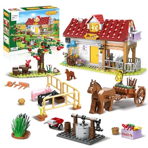 INVITOP Ideas Friends Farmtiere Konstruktionsspielzeug, Bauernhof-Spielzeug mit 6 Tieren, Plus Kutsche, Brunnen, Obst, Landwirtschaftliche Tools, Geschenk für Mädchen, Jungen und Kinder ab 6 Jahren von INVITOP