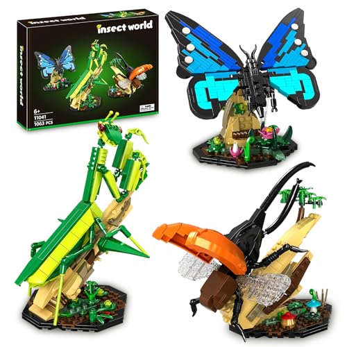 Insekten Collection Bauspielzeugsets, lustiges Geschenk für Naturliebhaber, mit Morpho Schmetterling, Hercules Käfer und Mantis Display Modelle, Geschenk für Mädchen, Jungen, Kinder ab 6 Jahren von INVITOP