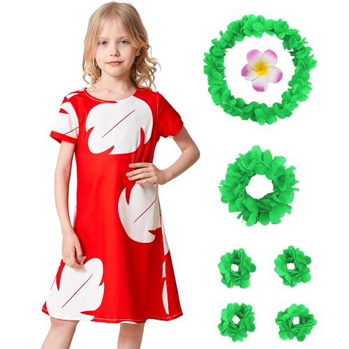 IOIZATE Mädchen Kinder Hawaii rotes Kleid Prinzessin Halloween Kostüm Blatt Sommerkleid (4-5T) von IOIZATE