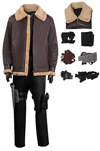 IOONCHI Leon Kennedy Cosplay Jacke RE4 Remake Leon Kostüm Mantel Hose Handschuhe Outfits Braun Uniform Halloween Komplettes Set (Mantel, Medium) von IOONCHI