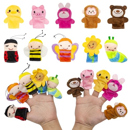 IOPJLK Fingerpuppen, 15 Stück fingerpuppen für Kinder Story Time, folkmanis handpuppe Mini plüschtiere Set für Geschichte Zeit Kindergeburstag Gastgeschenk Mitgebsel Fingerpuppen von IOPJLK