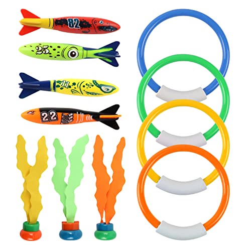 IOPJLK Unterwasser Tauchspielzeug Set 11 Stück, Tauchringe für Kinder ab 4-12, Tauchring Algenspielzeug Torpedo Wasserspielzeug Set, Sommer Poolparty Geschenk für Jungen und Mädchen von IOPJLK