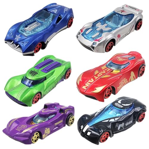 IOSCDH Superhelden Figuren 6pcs Aven-ger Spielzeug Auto Mini Figuren Party Dekoration Mar-vel Tortendeko Mini Auto Set Rennauto Cake Topper Ve-nom Spielzeugautos Set von IOSCDH