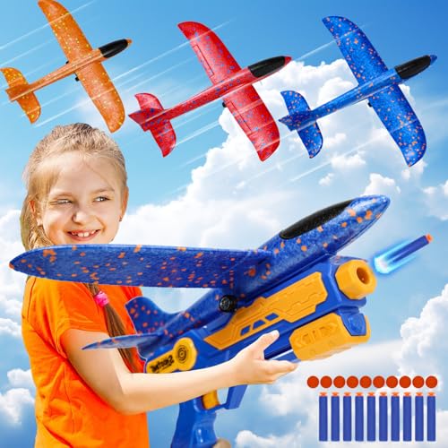 IOUGDSEC 6 IN 1 Flugzeug Launcher Spielzeug Flugzeugbausätze, Schaum Gleiter Katapult, 2 Flug Modi, fliegen, 3-12 Jahre alt Jungen Mädchen Geburtstag Geschenke von IOUGDSEC