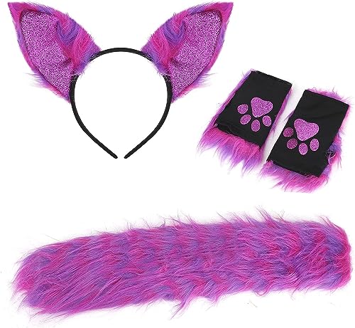 IPENNY Katze Cosplay Kostüm Set Kätzchen Kit Tierkostüm Haarreif Halskette Schwanz und Ohren Cat Ears Stirnband Set Kunstpelz für Halloween Karneval Party Dekoration Party Kostüm Dressing von IPENNY