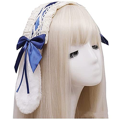 IPENNY Lolita Stirnband Haarreif Haarband Maid Gothic Cosplay Hasenohren Kopfbedeckung Kopfschmuck Haarschmuck Süße Rüschen Spitze Satin Bowknot Lace Hair Hoop Party für Frauen Mädchen Accessories von IPENNY