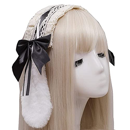 IPENNY Lolita Stirnband Haarreif Haarband Maid Gothic Cosplay Hasenohren Kopfbedeckung Kopfschmuck Haarschmuck Süße Rüschen Spitze Satin Bowknot Lace Hair Hoop Party für Frauen Mädchen Accessories von IPENNY